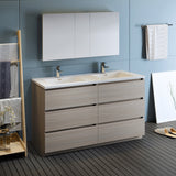 Fresca Lazzaro 60" Gray Wood Double Sink Modern Bathroom Vanity FVN93-3030MGO-D