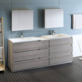 Fresca Lazzaro 84" Glossy Ash Gray Free Standing Double Sink Modern Bathroom Vanity FVN93-361236HA-D