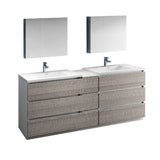 Fresca Lazzaro 84" Glossy Ash Gray Free Standing Double Sink Modern Bathroom Vanity FVN93-361236HA-D