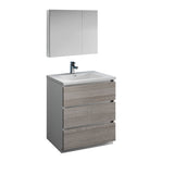 Fresca Lazzaro 30" Glossy Ash Gray Free Standing Modern Bathroom Vanity FVN9330HA