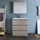 Fresca Lazzaro 30" Gray Wood Free Standing Modern Bathroom Vanity FVN9330MGO