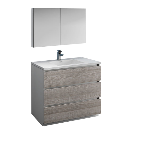 Fresca Lazzaro 42" Glossy Ash Gray Free Standing Modern Bathroom Vanity FVN9342HA