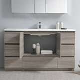 Fresca Lazzaro 60" Gray Wood Free Standing Single Sink Modern Bathroom Vanity FVN9360MGO-S
