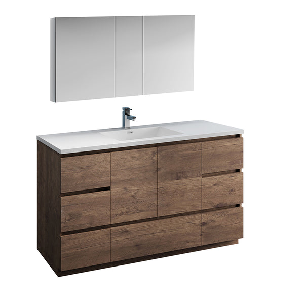 Fresca Lazzaro 60" Rosewood Free Standing Single Sink Modern Bathroom Vanity FVN9360RW-S