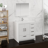 Fresca Imperia 36" Glossy White Modern Bathroom Vanity Right Version FVN9436WH-R