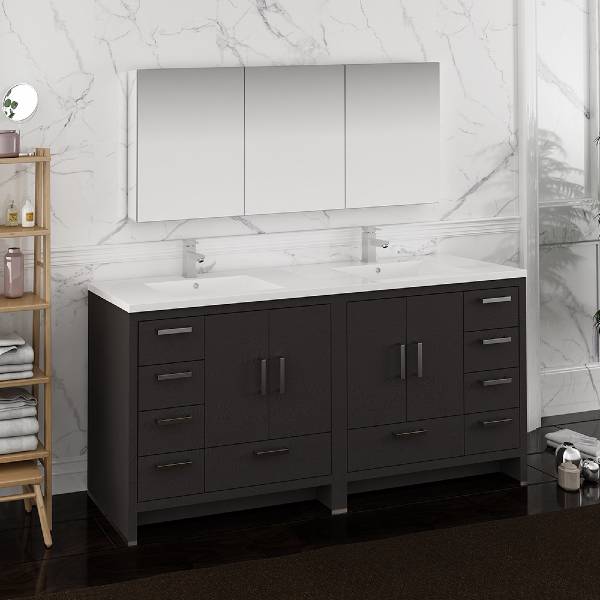 Fresca Imperia 72 inch Dark Gray Oak Free Standing Double Sink Modern Bathroom Vanity FVN9472DGO