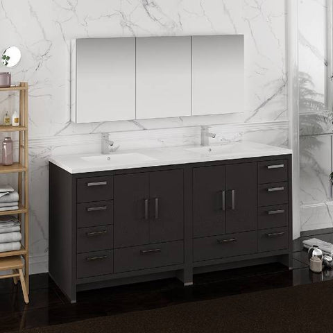 Fresca Imperia 72 inch Dark Gray Oak Free Standing Double Sink Modern Bathroom Vanity FVN9472DGO