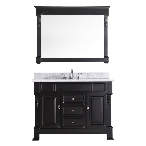 Virtu USA Huntshire 48" Single Bathroom Vanity in Dark Walnut with Marble Top and Round Sink with Mirror