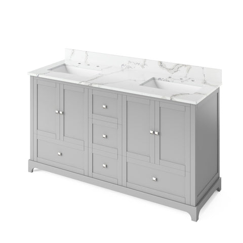 Jeffrey Alexander Addington Contemporary 60" Grey Double Sink Vanity w/ Quartz Top | VKITADD60GRCQR