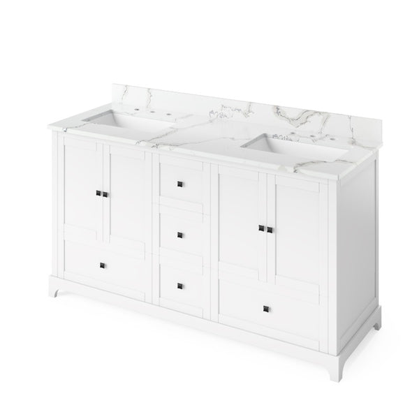 Jeffrey Alexander Addington Contemporary 60" White Double Sink Vanity w/ Quartz Top | VKITADD60WHCQR