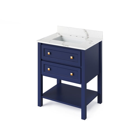 Jeffrey Alexander Adler Transitional 30" Hale Blue Single Sink Vanity w/ Calacatta Vienna Quartz Top | VKITADL30BLCQR