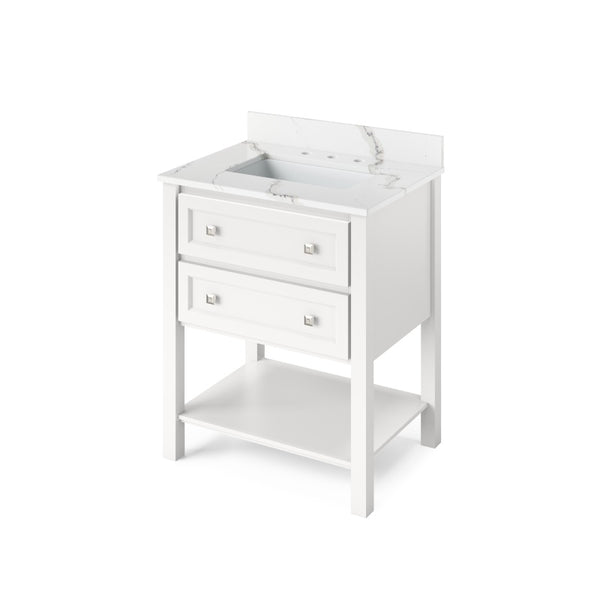 Jeffrey Alexander Adler Transitional 30" White Single Sink Vanity w/ Calacatta Vienna Quartz Top | VKITADL30WHCQR