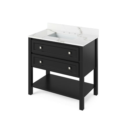 Jeffrey Alexander Adler Transitional 36" Black Single Sink Vanity w/ Quartz Top | VKITADL36BKCQR