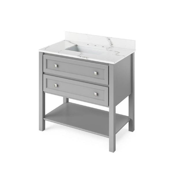 Jeffrey Alexander Adler Transitional 36" Grey Single Sink Vanity w/ Quartz Top | VKITADL36GRCQR