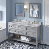 Jeffrey Alexander Adler Transitional 60" Grey Double Sink Vanity w/ Calacatta Vienna Quartz Top | VKITADL60GRCQR