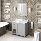 Jeffrey Alexander Astoria Transitional 36" Grey Single Sink Vanity w/ Calacatta Vienna Quartz Top- Right Offset | VKITAST36GRCQR