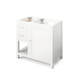 Jeffrey Alexander Astoria Transitional 36" White Single Sink Vanity w/ Calacatta Vienna Quartz Top- Right Offset | VKITAST36WHCQR