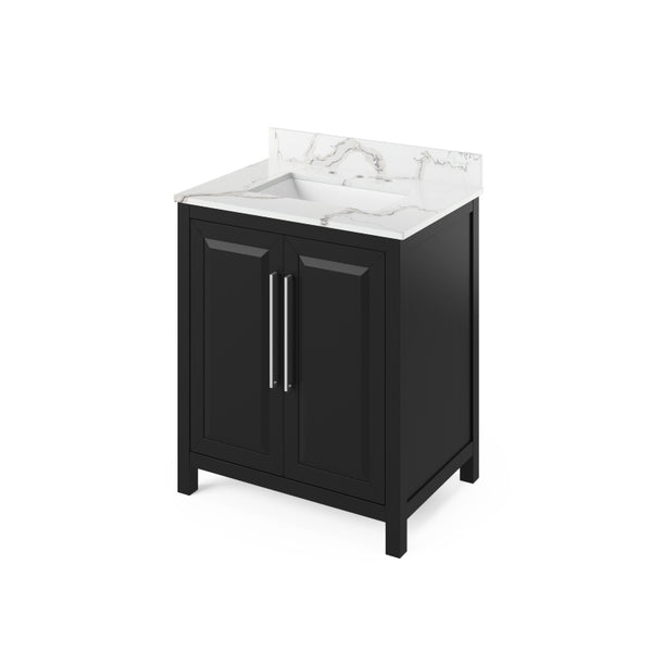 Jeffrey Alexander Cade Contemporary 30" Black Single Sink Vanity w/ Quartz Top | VKITCAD30BKCQR