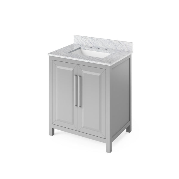 Jeffrey Alexander Cade Contemporary 30" Grey Single Sink Vanity w/ Carrara Marble Top | VKITCAD30GRWCR