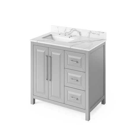 Jeffrey Alexander Cade Modern 36" Grey Single Sink Vanity w/ Quartz Top- Left Offset | VKITCAD36GRCQR