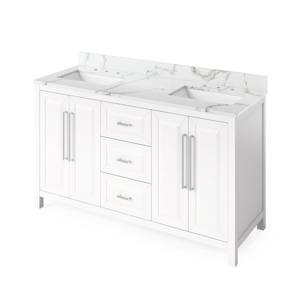 Jeffrey Alexander Cade Modern 60" White Double Sink Vanity w/ Quartz Top | VKITCAD60WHCQR