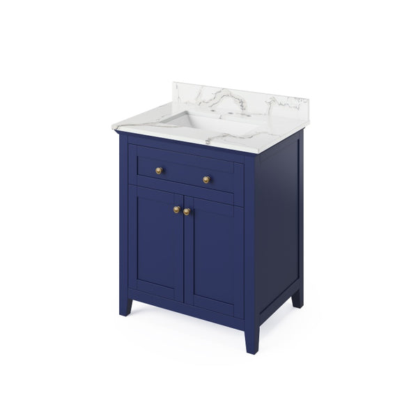 Jeffrey Alexander Chatham Traditional 30" Hale Blue Single Sink Vanity w/ Quartz top | VKITCHA30BLCQR