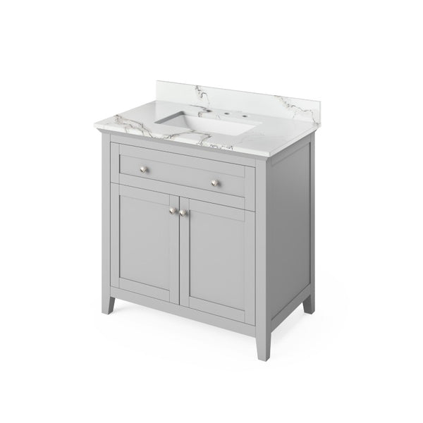 Jeffrey Alexander Chatham Traditional 36" Grey Single Sink Vanity w/ Calacatta Vienna Quartz Top | VKITCHA36GRCQR