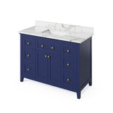 Jeffrey Alexander Chatham Traditional 48" Hale Blue Single Sink Vanity w/ Quartz Top | VKITCHA48BLCQR