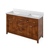 Jeffrey Alexander Chatham Traditional 60" Chocolate Double Sink Vanity w/ Carrara Marble Top | VKITCHA60CHWCR