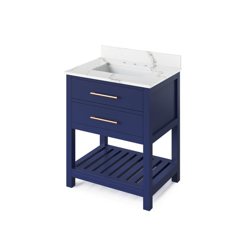 Jeffrey Alexander Wavecrest Contemporary 30" Hale Blue Single Sink Vanity w/ Quartz Top | VKITWAV30BLCQR