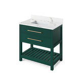 Jeffrey Alexander Wavecrest Contemporary 36" Forest Green Single Sink Vanity w/ Calacatta Vienna Quartz Top | VKITWAV36GNCQR