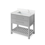 Jeffrey Alexander Wavecrest Contemporary 36" Grey Single Sink Vanity w/ Calacatta Vienna Quartz Top | VKITWAV36GRCQR