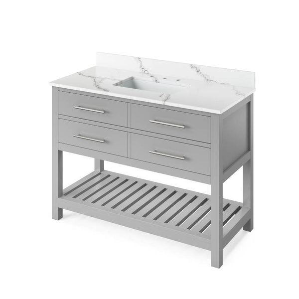 Jeffrey Alexander Wavecrest Contemporary 48" Grey Single Sink Vanity w/ Calacatta Vienna Quartz Top | VKITWAV48GRCQR