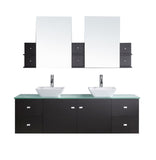Virtu USA Clarissa 72" Double Bathroom Vanity with Aqua Tempered Glass Top and Square Sink