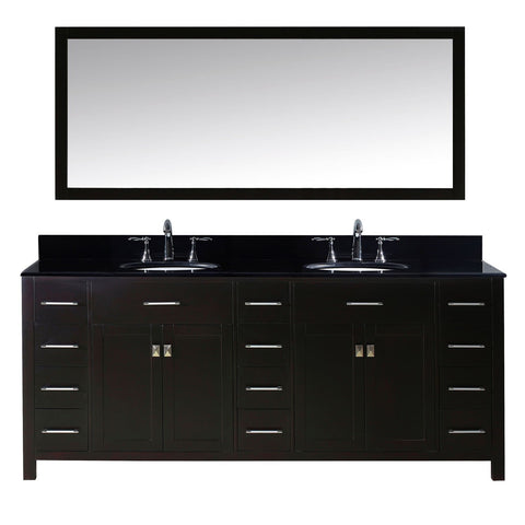 Virtu USA Caroline Parkway 78" Double Bathroom Vanity with Black Galaxy Granite Top and Mirror