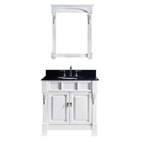 Virtu USA Huntshire 36" Single Bathroom Vanity in White with Black Galaxy Granite Top and Round Sink