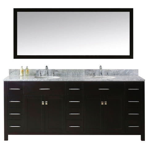 Virtu USA Caroline Parkway 78" Double Bathroom Vanity with Marble Top and Round Sink