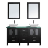 Virtu USA Bradford 60" Double Bathroom Vanity with Aqua Tempered Glass Top and Square Sink