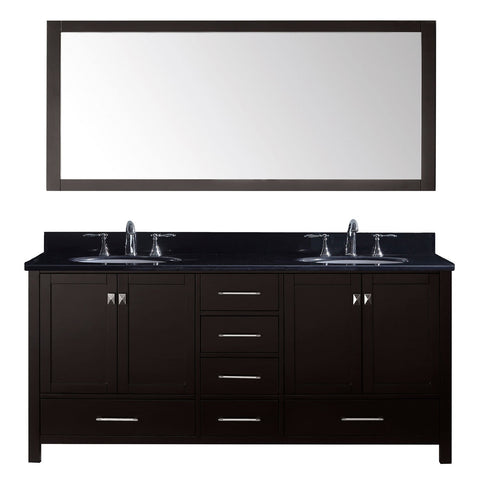 Virtu USA Caroline Avenue 72" Double Bathroom Vanity with Black Galaxy Granite Top