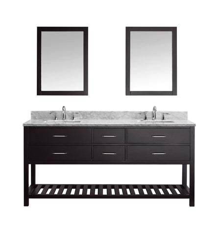 Virtu USA Caroline Estate 72" Double Bathroom Vanity with Marble Top and Square Sink with Mirrors