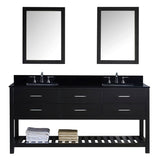 Virtu USA Caroline Estate 72" Double Bathroom Vanity with Black Galaxy Granite Top and Square Sink with Mirrors