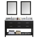 Virtu USA Caroline Estate 60" Double Bathroom Vanity with Marble Top and Round Sink with Mirrors