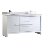 Fresca Allier 60" White Modern Double Sink Bathroom Cabinet w/ Top & Sinks