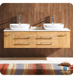 Fresca Bellezza 59" Natural Wood Modern Double Sink Cabinet w/ Top
