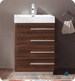 Fresca Livello 24" Walnut Modern Bathroom Cabinet w/ Integrated Sink
