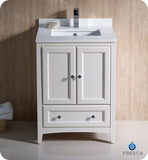 Fresca Oxford 24" Antique White Traditional Bathroom Cabinet w/ Top & Sinks