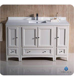 Fresca Oxford 54" Antique White Traditional Bathroom Cabinets w/ Top & Sink