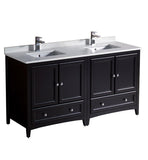 Fresca Oxford 60" Espresso Traditional Double Sink Bathroom Cabinets w/ Top & Sinks