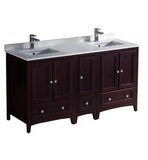 Fresca Oxford 60" Mahogany Traditional Double Sink Bathroom Cabinets w/ Top & Sinks