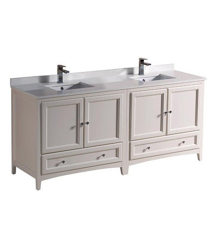 Fresca Oxford 72" Antique White Traditional Double Sink Bathroom Cabinets w/ Top & Sinks